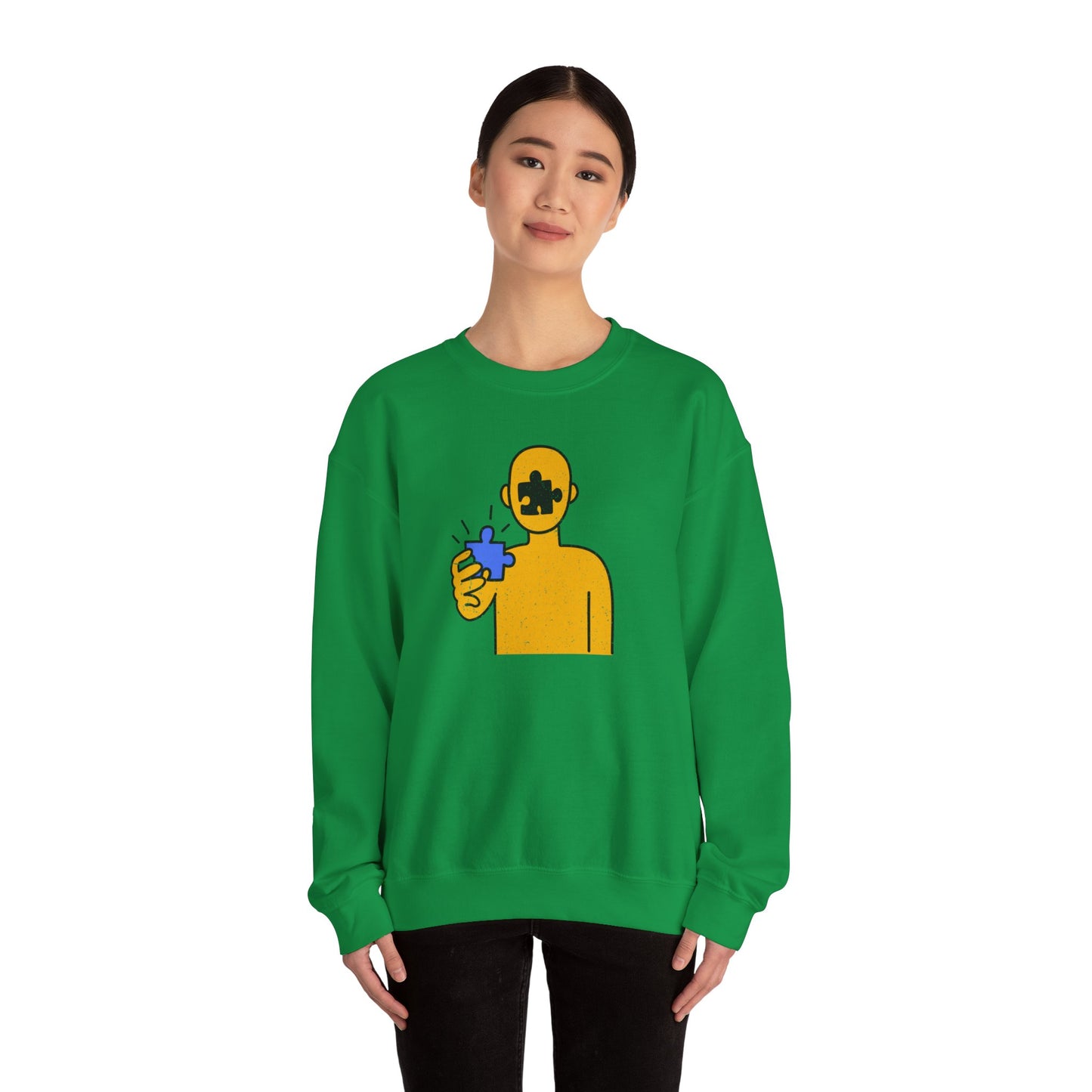 Distressed Crewneck Sweatshirt – Thoughtful Puzzle Piece Design with Human Theme