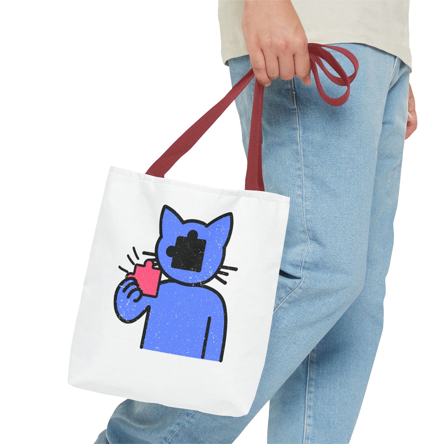 Distressed Tote Bag – Cat Puzzle Piece & Throne Design with ‘Rule’ Theme