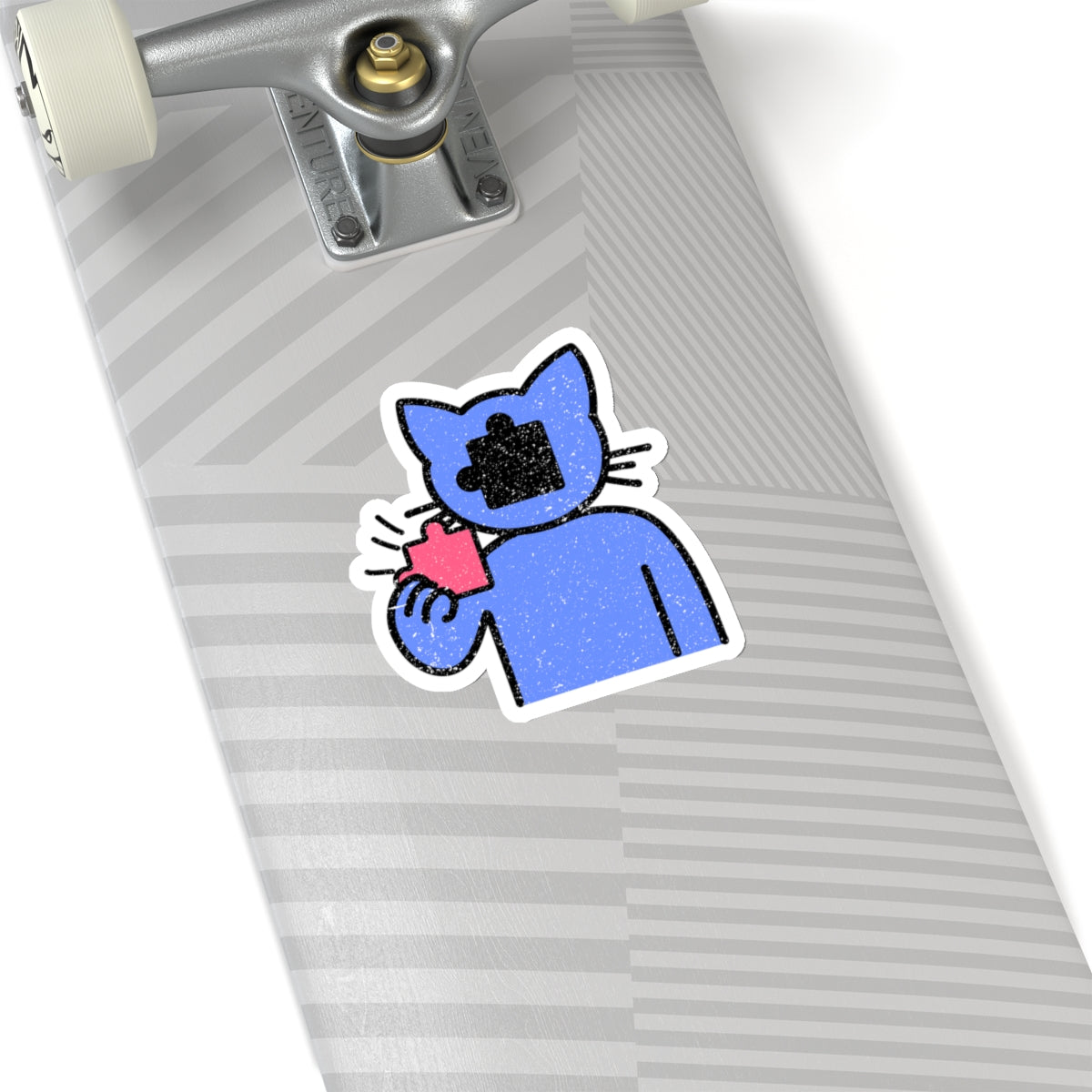 Cat & Puzzle Piece Kiss-Cut Stickers – Distressed Style by Trash Cat Tee's