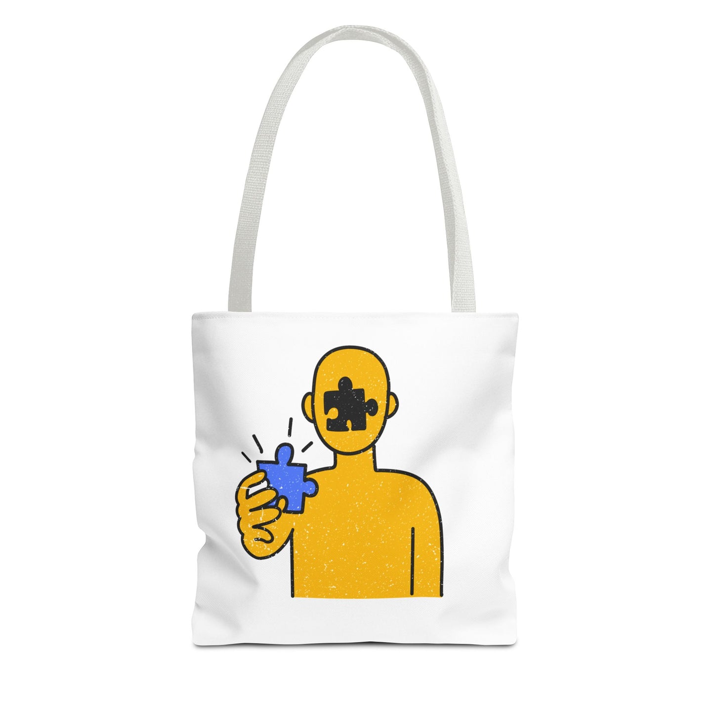 Distressed Tote Bag – Person & Beach Puzzle Piece Design with ‘Peace’ Theme