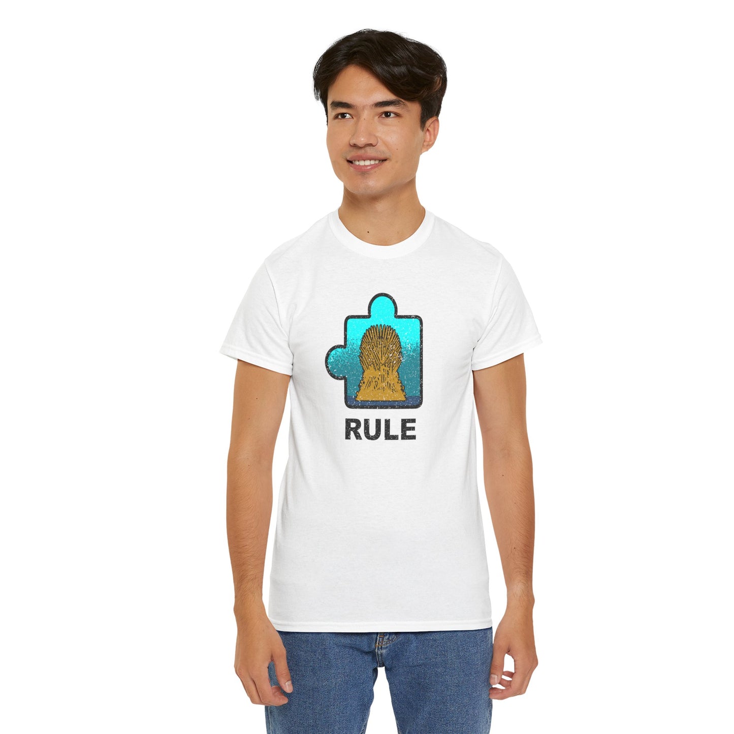 Throne Puzzle Piece T-Shirt – ‘Rule’ Graphic Tee – Unisex Heavy Cotton Shirt Distressed Style