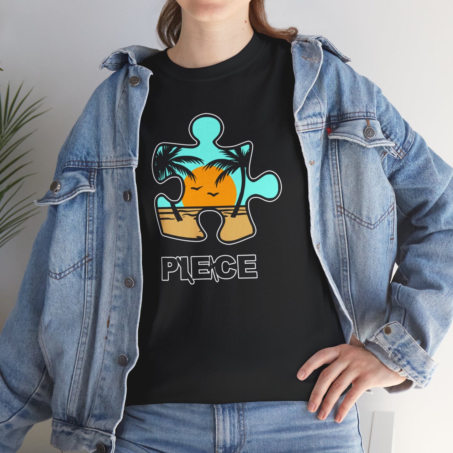 Peace Puzzle Piece T-Shirt – Clean Beach Graphic Tee – Unisex Heavy Cotton Shirt for Tranquil Vibes