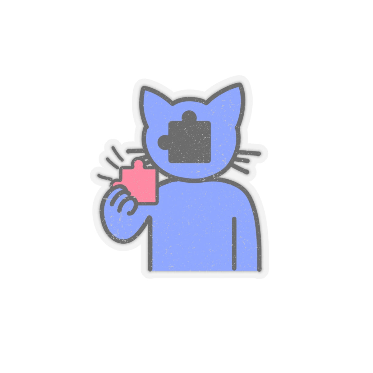 Cat & Puzzle Piece Kiss-Cut Stickers – Distressed Style by Trash Cat Tee's