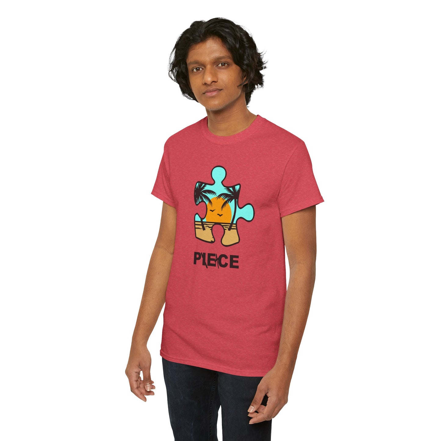 Peace Puzzle Piece T-Shirt – Clean Beach Graphic Tee – Unisex Heavy Cotton Shirt for Tranquil Vibes
