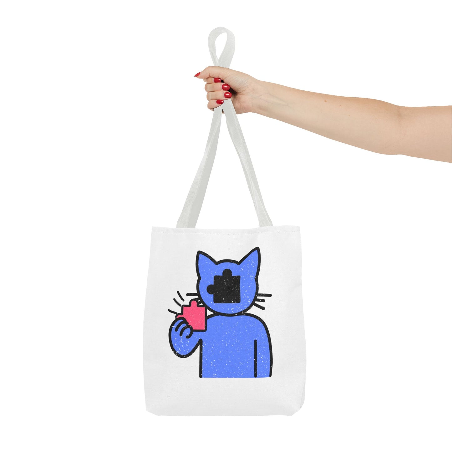Distressed Tote Bag – Cat Puzzle Piece & Throne Design with ‘Rule’ Theme