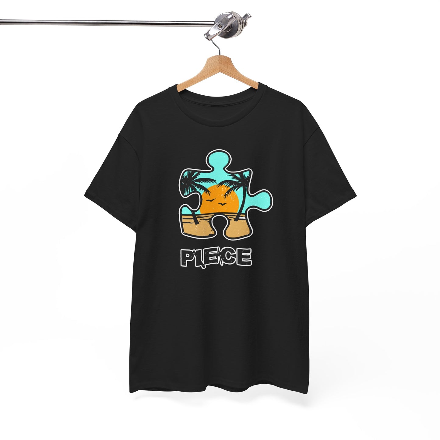 Peace Puzzle Piece T-Shirt – Distressed Beach Graphic Tee – Unisex Heavy Cotton Shirt for Tranquil Vibes