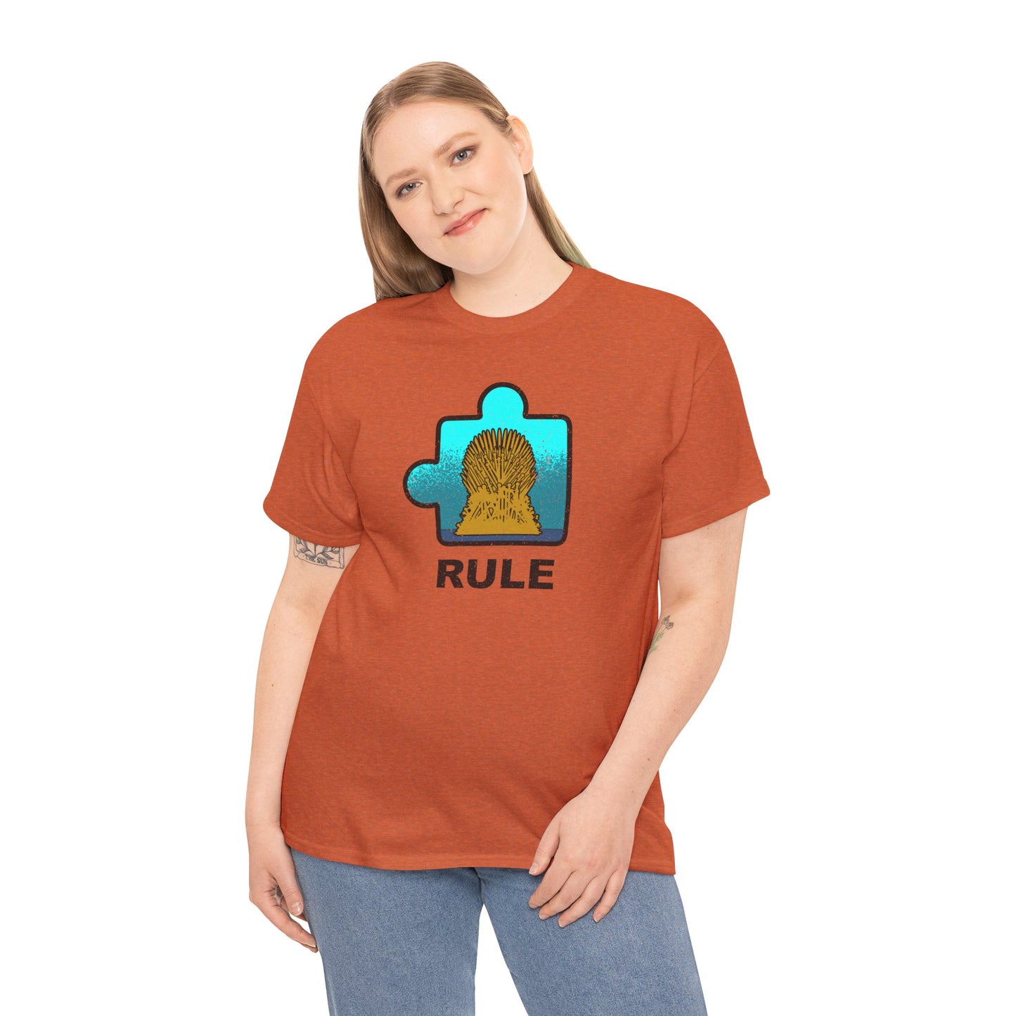 Throne Puzzle Piece T-Shirt – ‘Rule’ Graphic Tee – Unisex Heavy Cotton Shirt Distressed Style