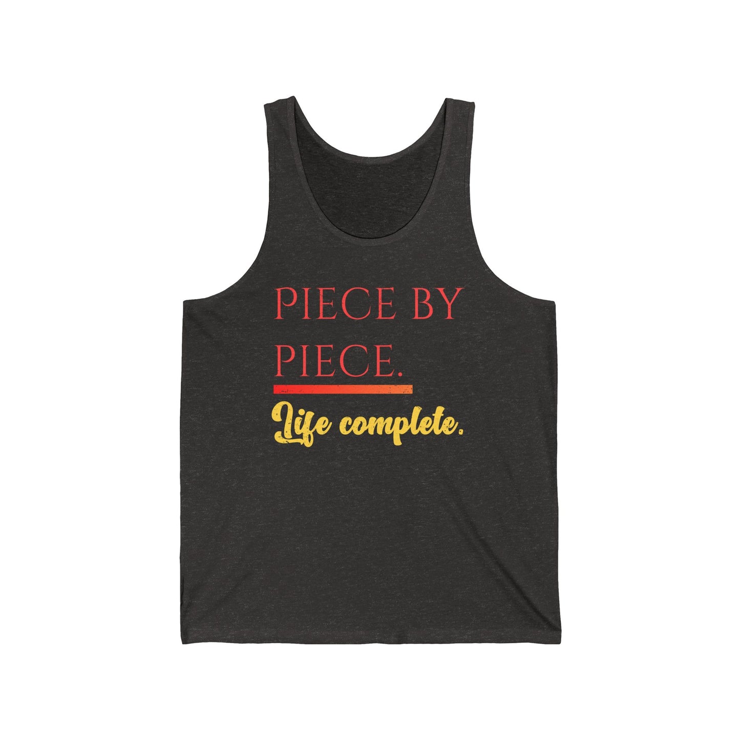 Piece by Piece Distressed Unisex Jersey Tank – Life Complete Graphic Tank Top by Trash Cat Tee's