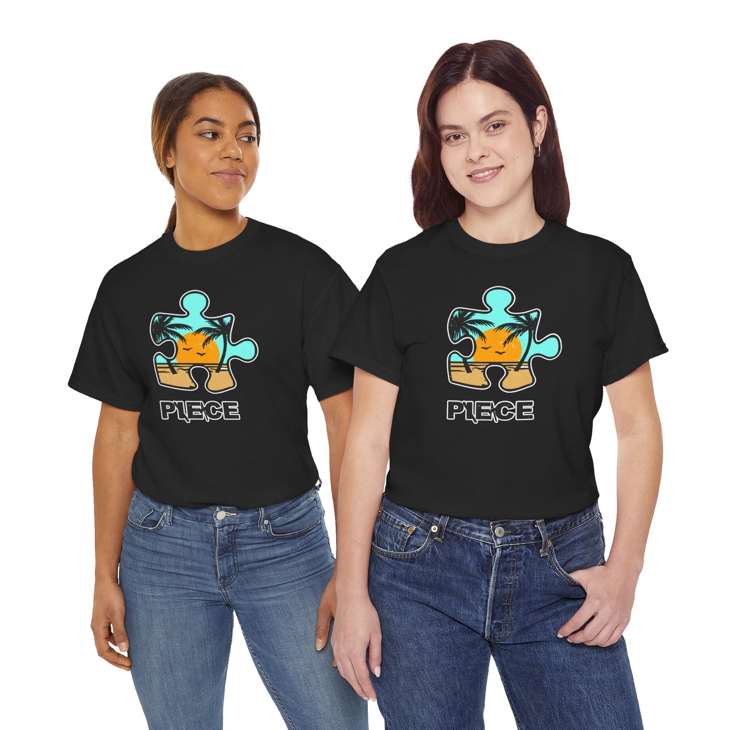 Peace Puzzle Piece T-Shirt – Distressed Beach Graphic Tee – Unisex Heavy Cotton Shirt for Tranquil Vibes