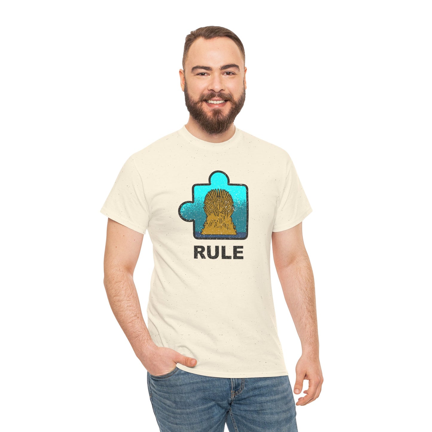 Throne Puzzle Piece T-Shirt – ‘Rule’ Graphic Tee – Unisex Heavy Cotton Shirt Distressed Style