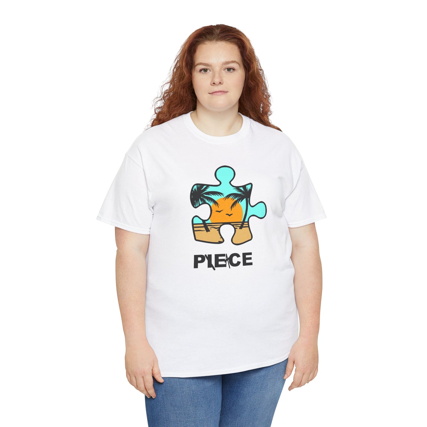Peace Puzzle Piece T-Shirt – Clean Beach Graphic Tee – Unisex Heavy Cotton Shirt for Tranquil Vibes