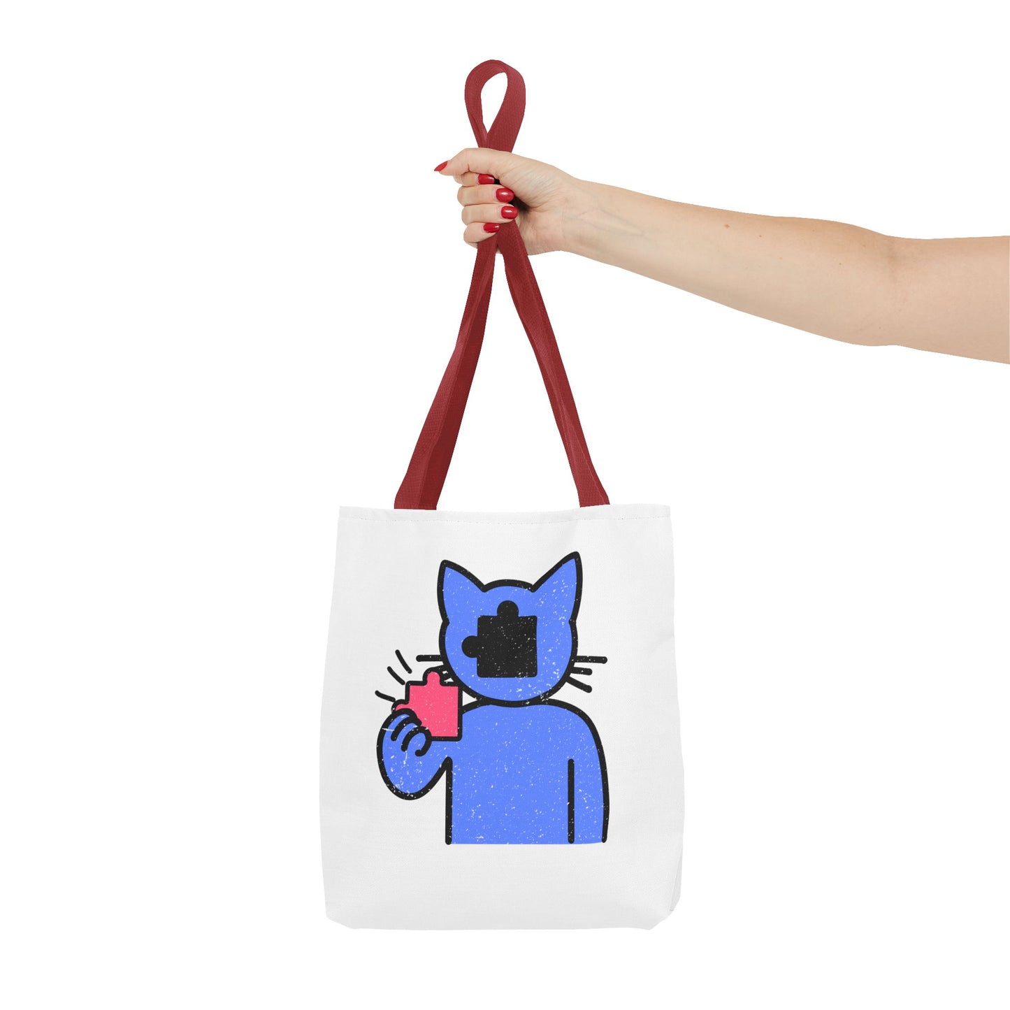Distressed Tote Bag – Cat Puzzle Piece & Throne Design with ‘Rule’ Theme