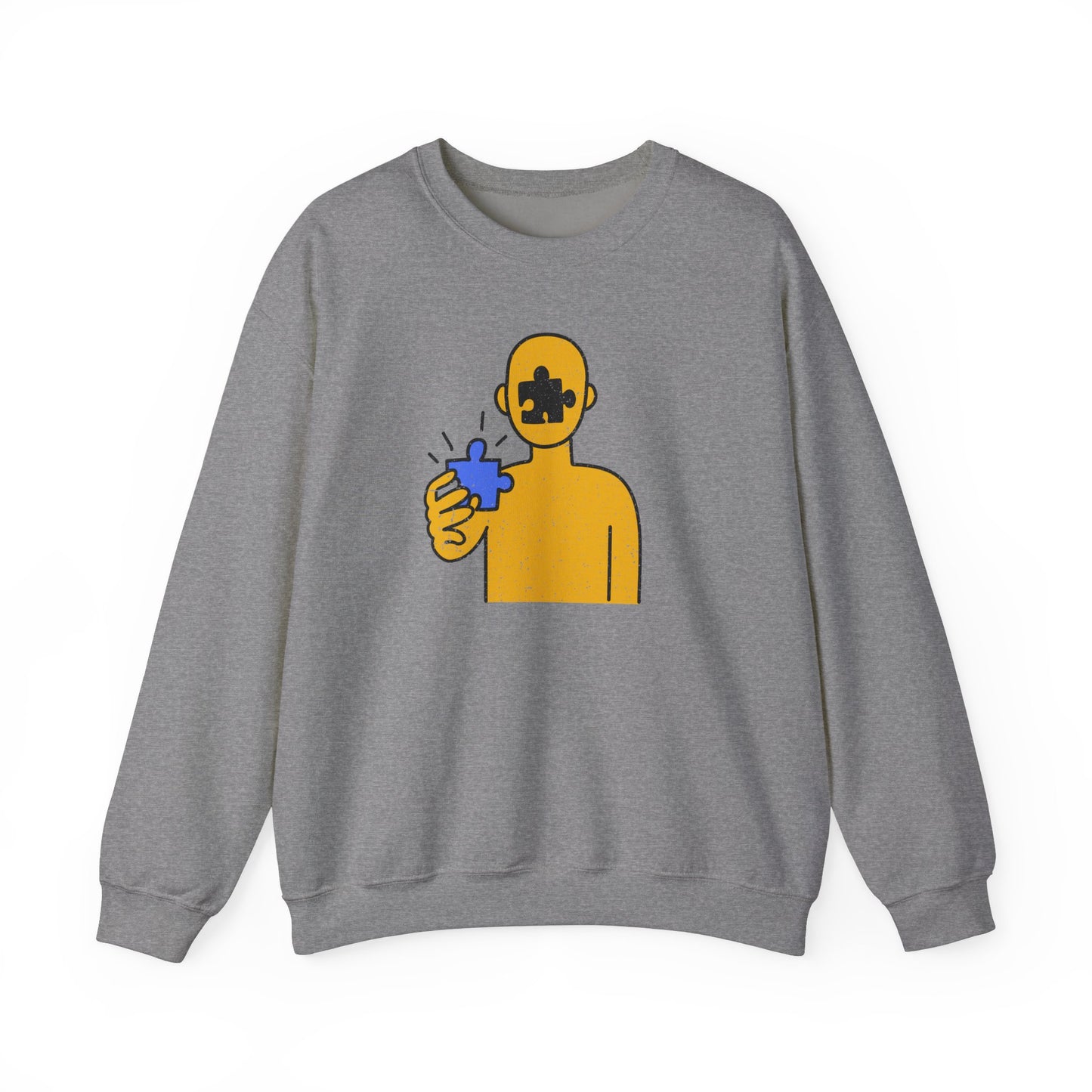 Distressed Crewneck Sweatshirt – Thoughtful Puzzle Piece Design with Human Theme
