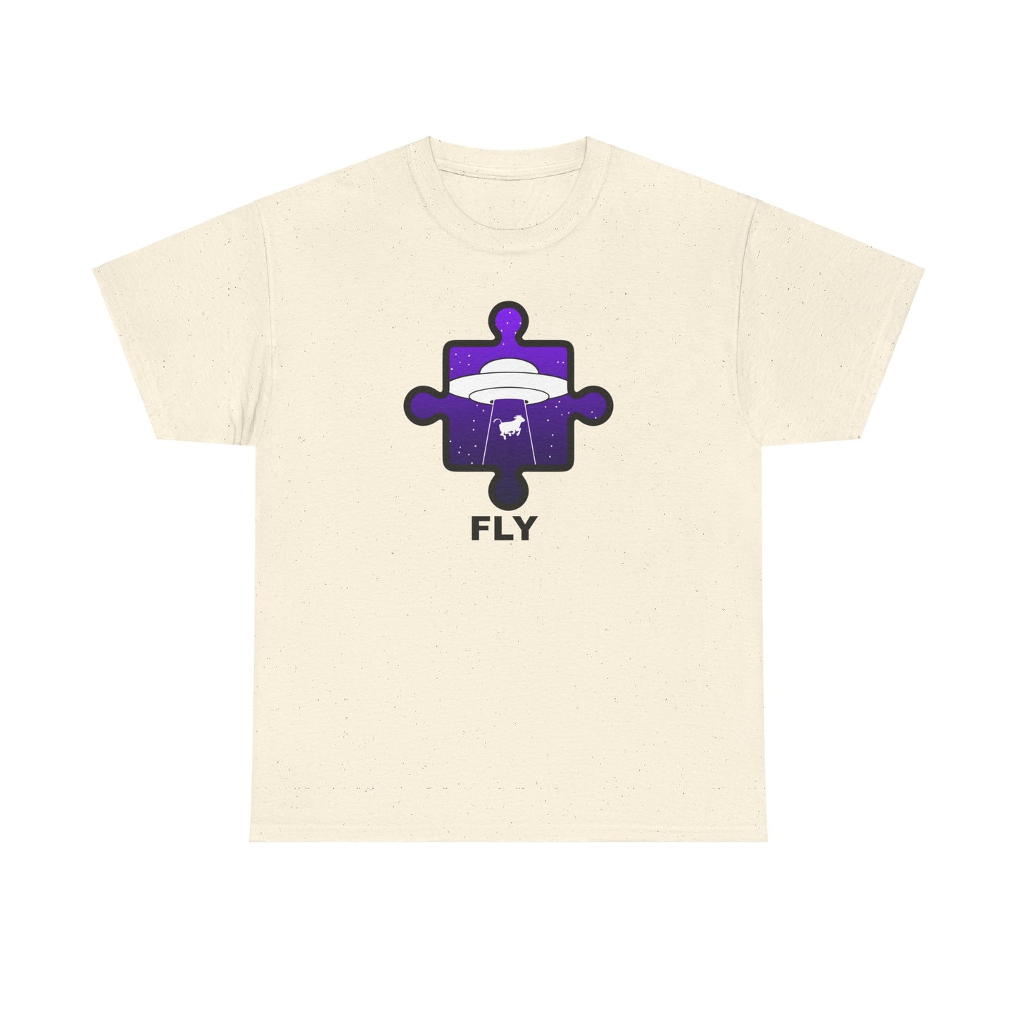 UFO Cow Abduction Puzzle Piece T-Shirt – ‘Fly’ Graphic Tee – Non-Distressed Design