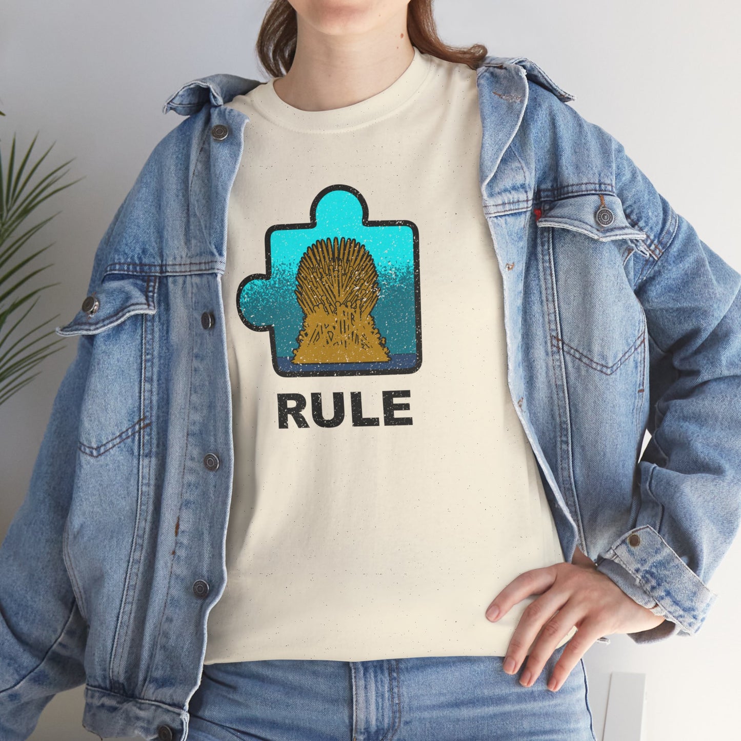Throne Puzzle Piece T-Shirt – ‘Rule’ Graphic Tee – Unisex Heavy Cotton Shirt Distressed Style
