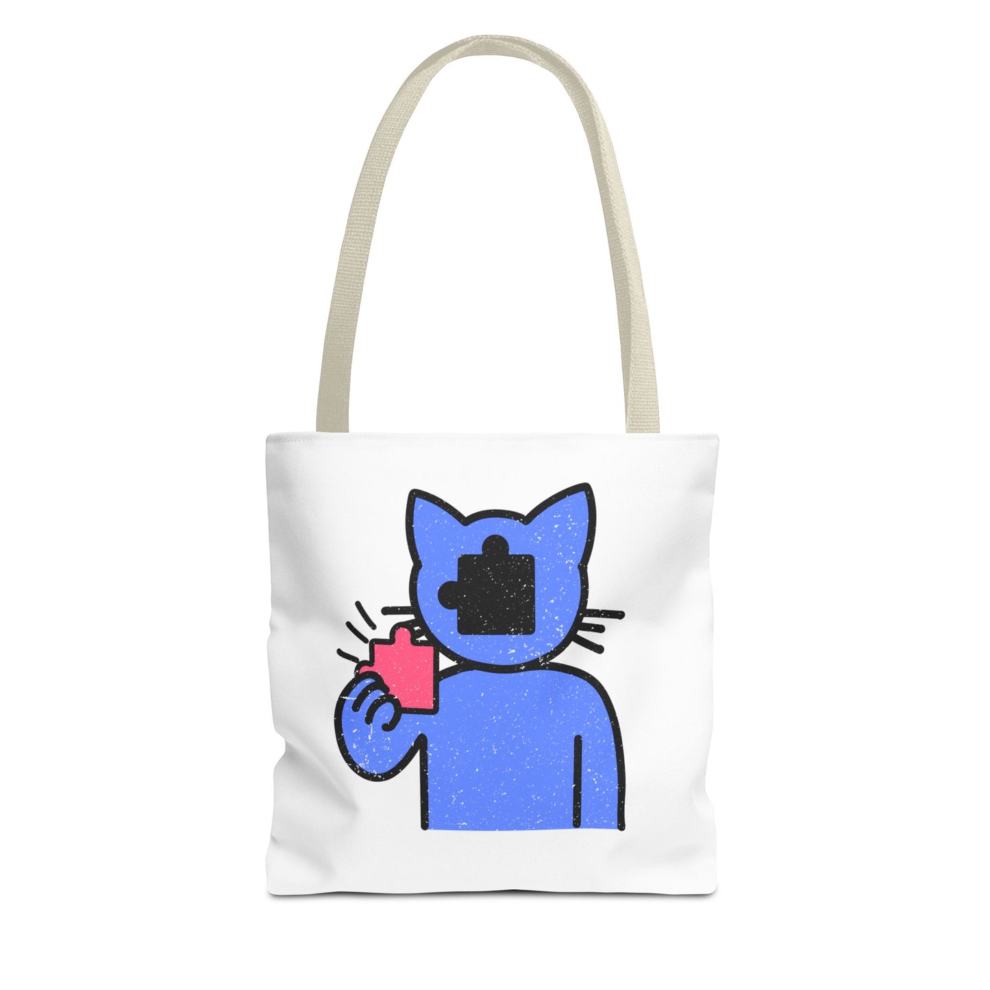 Distressed Tote Bag – Cat Puzzle Piece & Throne Design with ‘Rule’ Theme