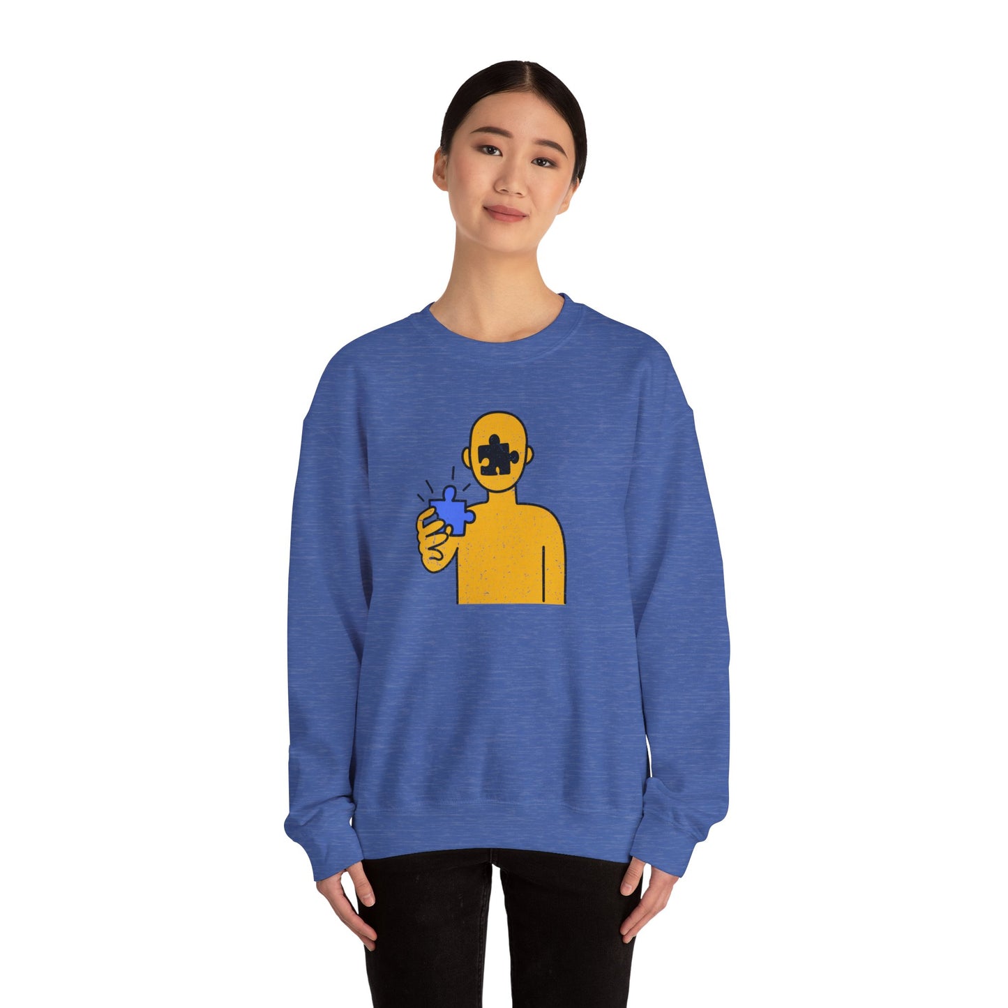 Distressed Crewneck Sweatshirt – Thoughtful Puzzle Piece Design with Human Theme