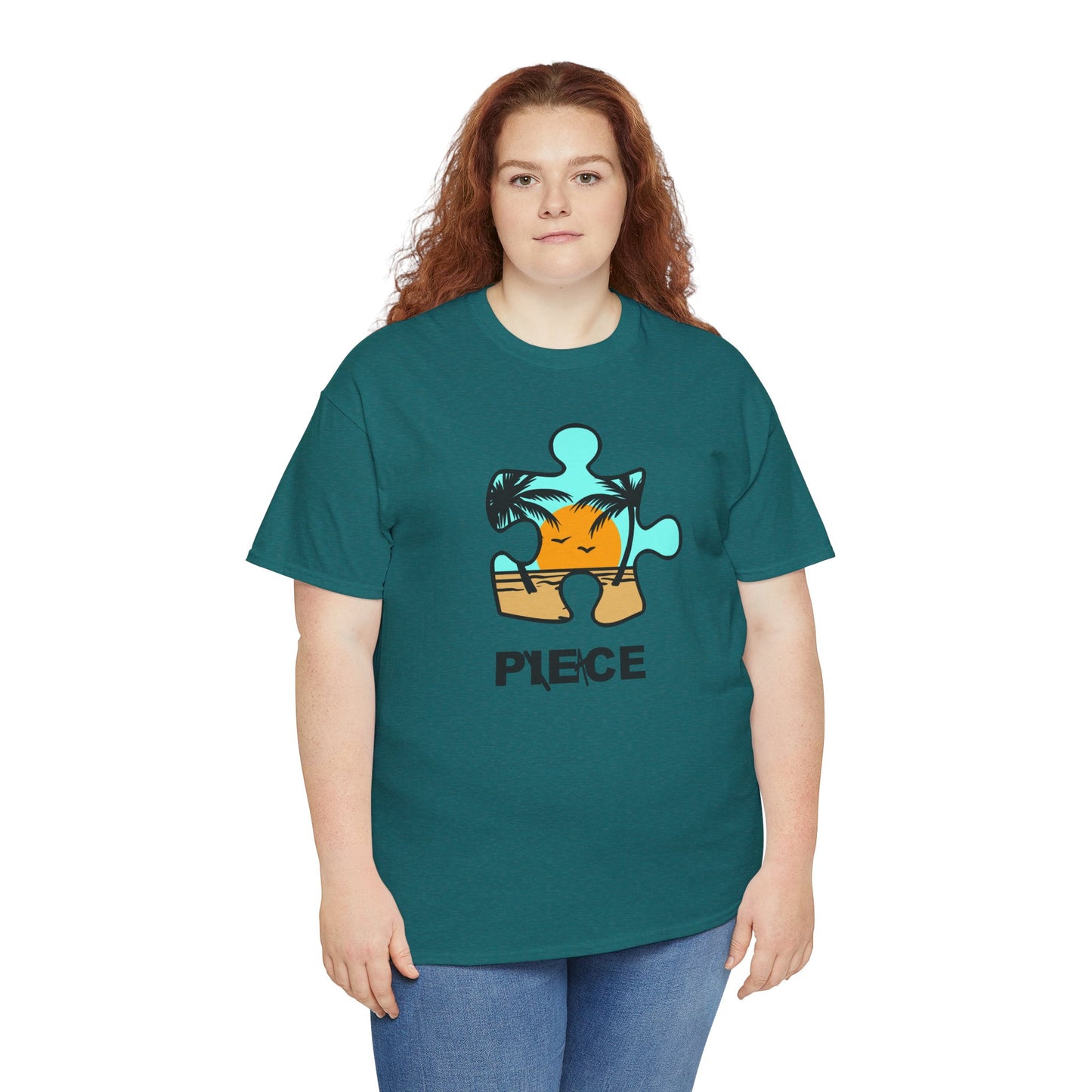 Peace Puzzle Piece T-Shirt – Clean Beach Graphic Tee – Unisex Heavy Cotton Shirt for Tranquil Vibes