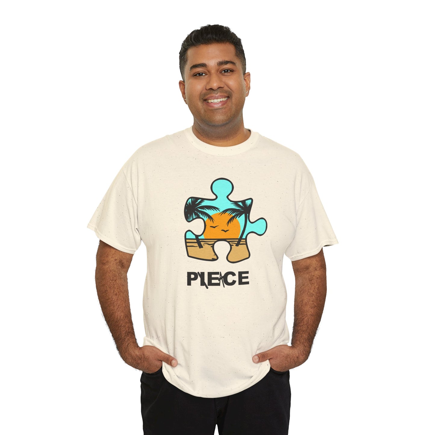 Peace Puzzle Piece T-Shirt – Clean Beach Graphic Tee – Unisex Heavy Cotton Shirt for Tranquil Vibes