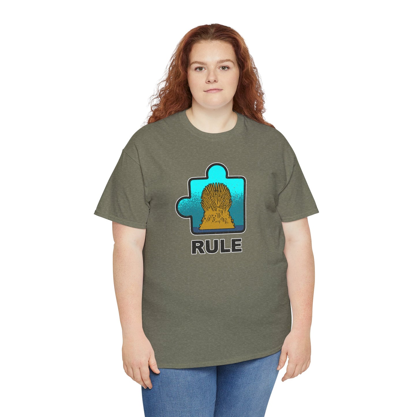 Throne Puzzle Piece T-Shirt – ‘Rule’ Graphic Tee – Unisex Heavy Cotton Shirt Distressed Style