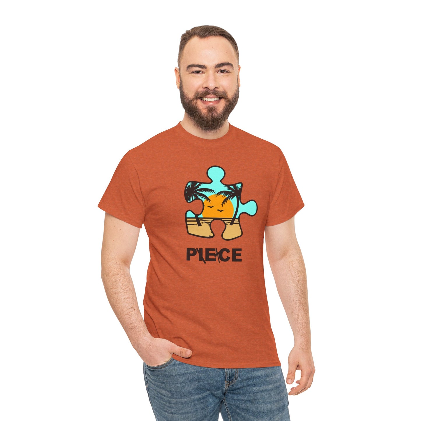 Peace Puzzle Piece T-Shirt – Clean Beach Graphic Tee – Unisex Heavy Cotton Shirt for Tranquil Vibes