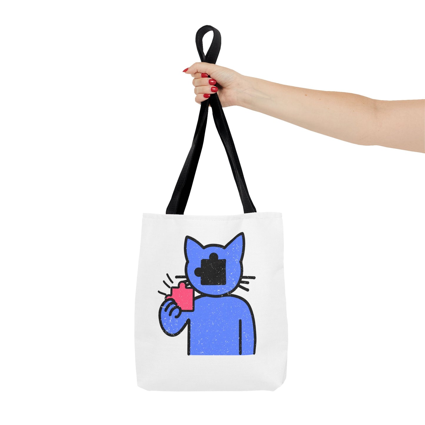 Distressed Tote Bag – Cat Puzzle Piece & Throne Design with ‘Rule’ Theme