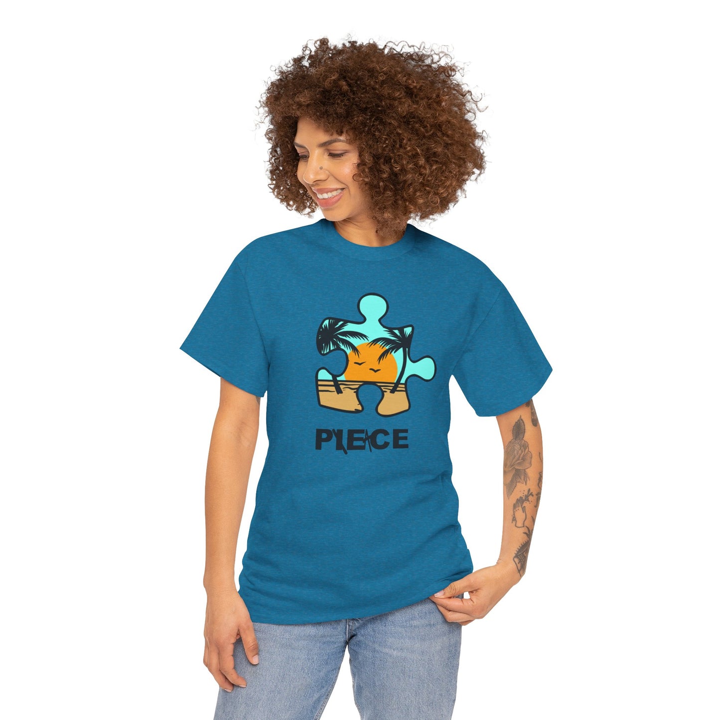 Peace Puzzle Piece T-Shirt – Clean Beach Graphic Tee – Unisex Heavy Cotton Shirt for Tranquil Vibes