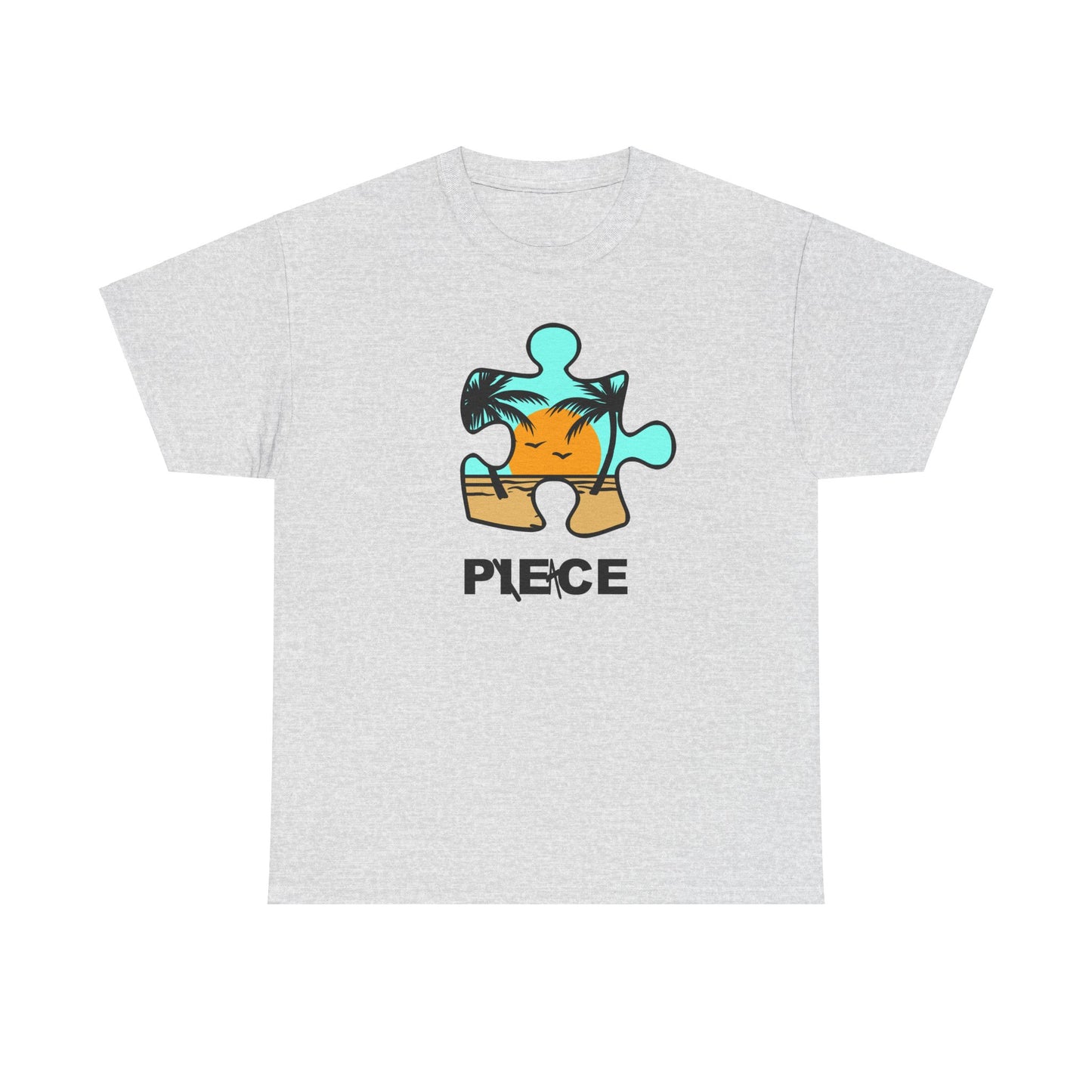Peace Puzzle Piece T-Shirt – Clean Beach Graphic Tee – Unisex Heavy Cotton Shirt for Tranquil Vibes