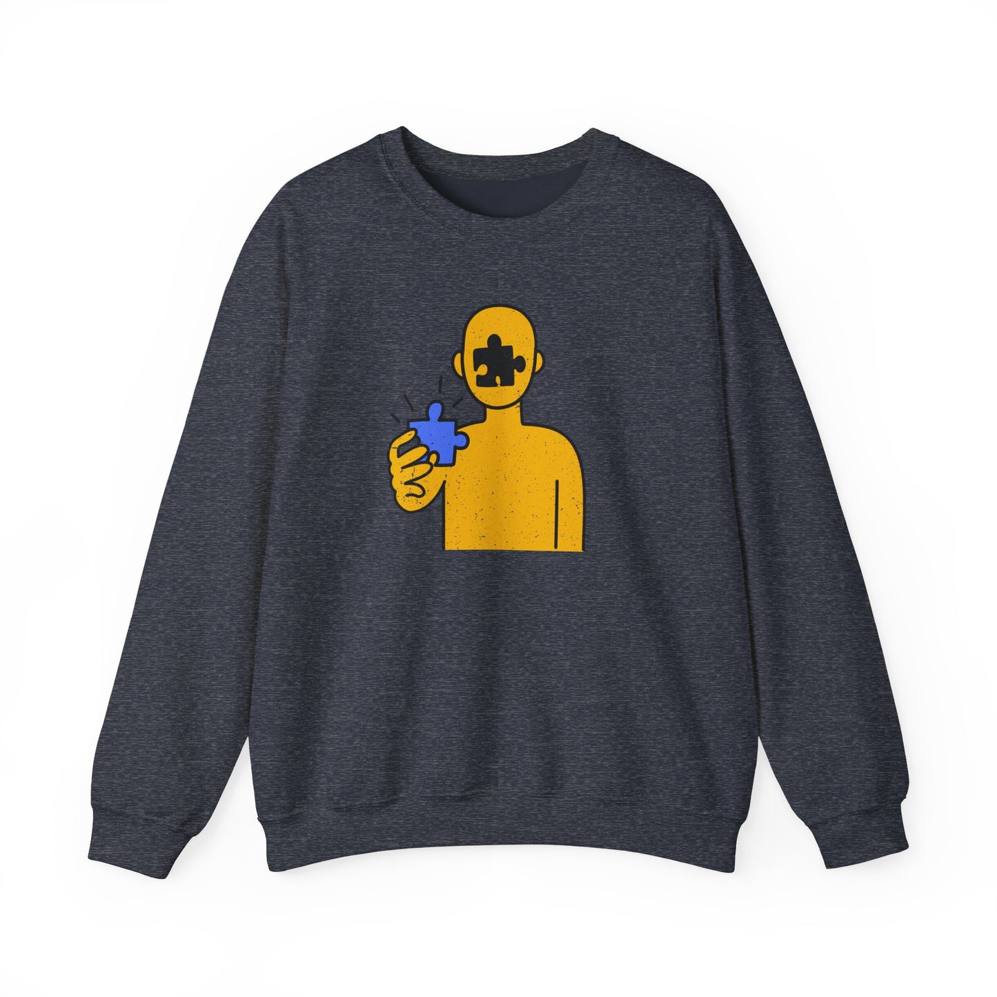 Distressed Crewneck Sweatshirt – Thoughtful Puzzle Piece Design with Human Theme