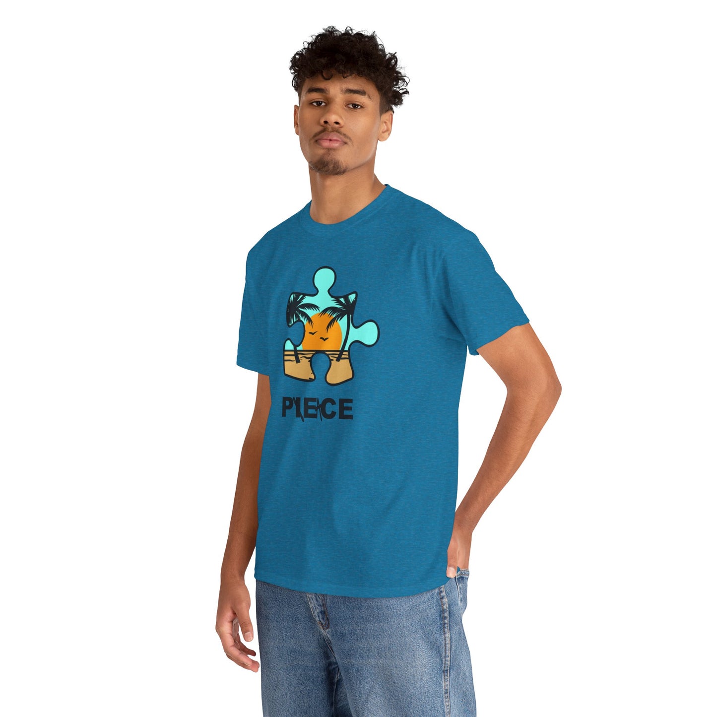 Peace Puzzle Piece T-Shirt – Clean Beach Graphic Tee – Unisex Heavy Cotton Shirt for Tranquil Vibes