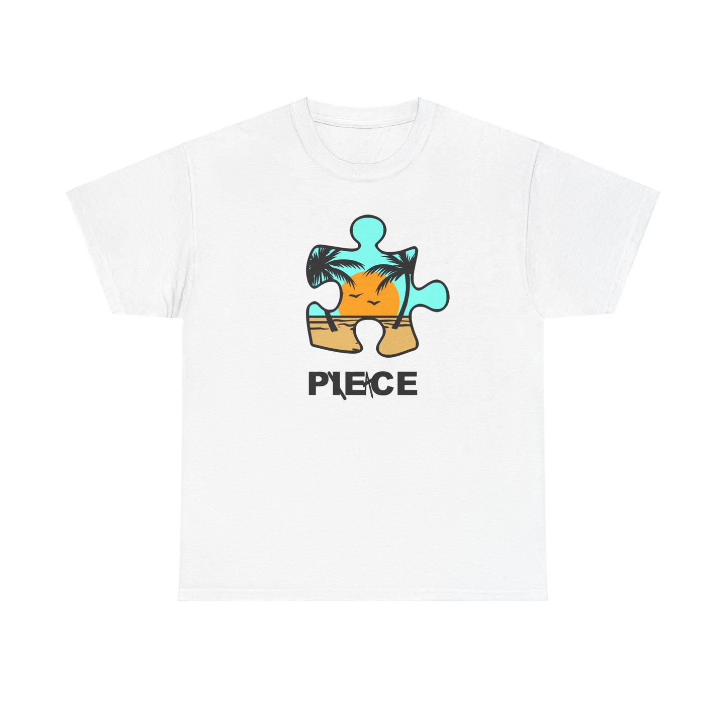 Peace Puzzle Piece T-Shirt – Clean Beach Graphic Tee – Unisex Heavy Cotton Shirt for Tranquil Vibes