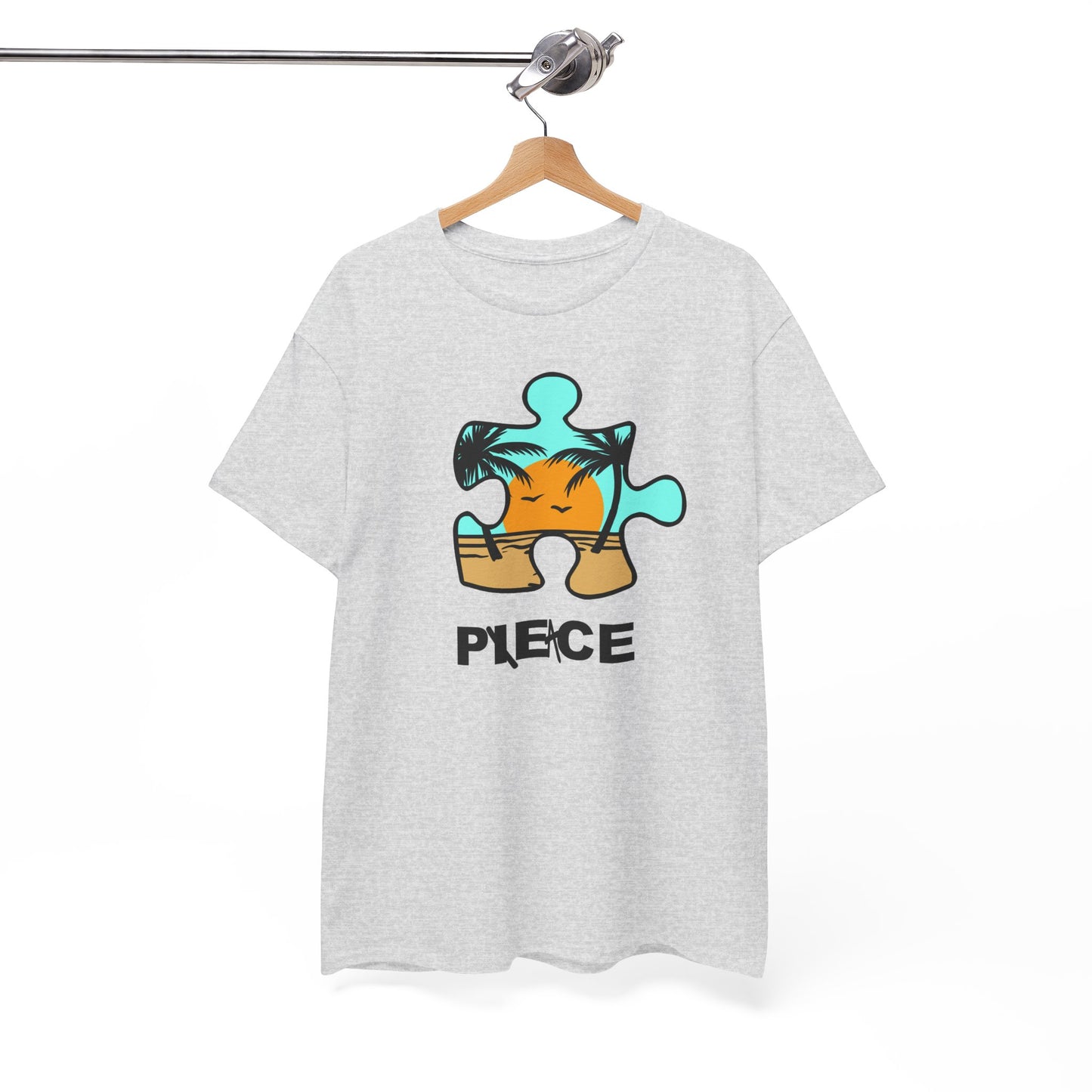 Peace Puzzle Piece T-Shirt – Clean Beach Graphic Tee – Unisex Heavy Cotton Shirt for Tranquil Vibes