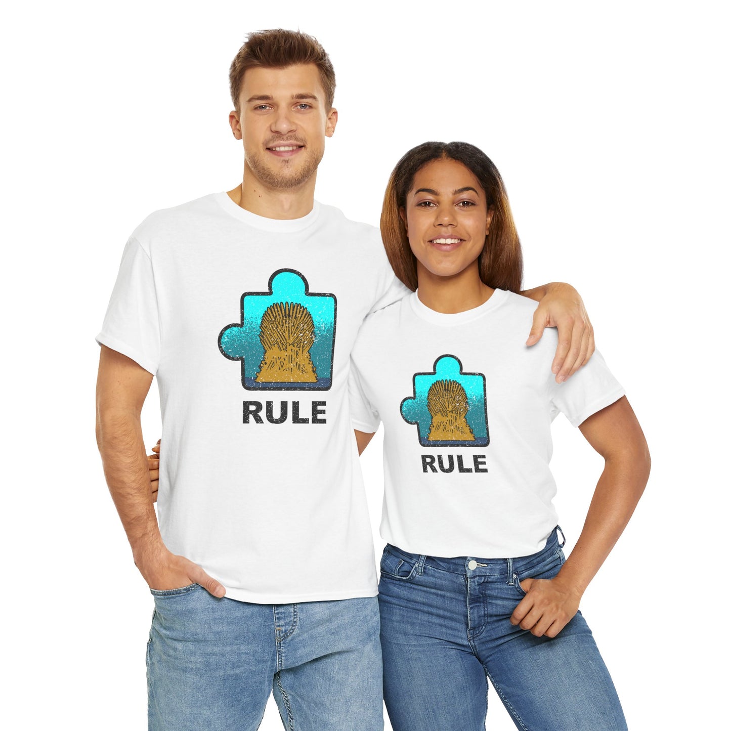 Throne Puzzle Piece T-Shirt – ‘Rule’ Graphic Tee – Unisex Heavy Cotton Shirt Distressed Style