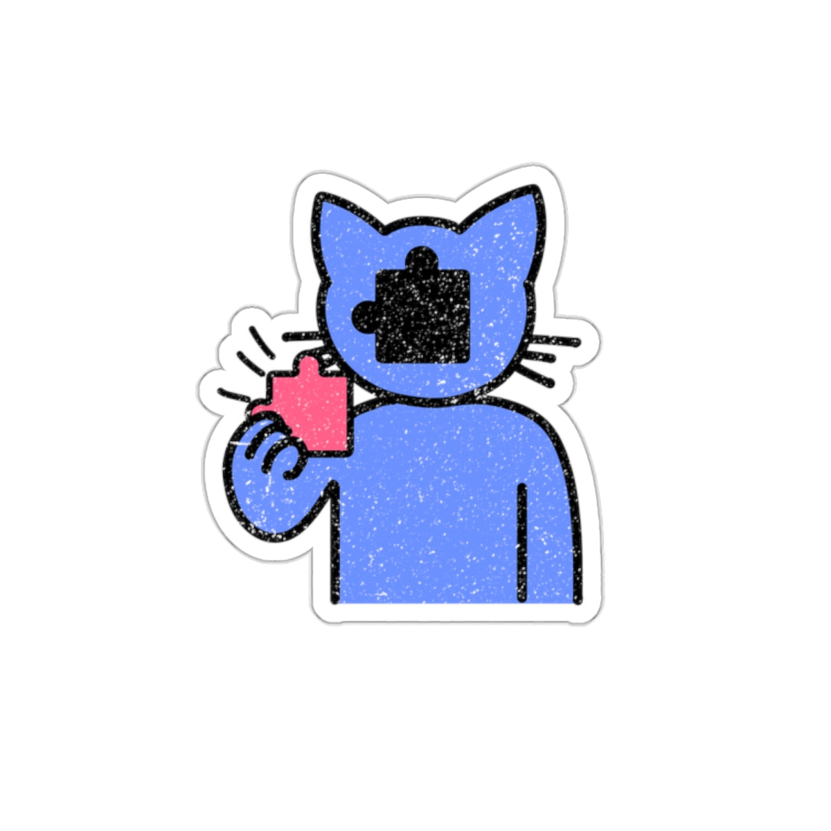 Cat & Puzzle Piece Kiss-Cut Stickers – Distressed Style by Trash Cat Tee's