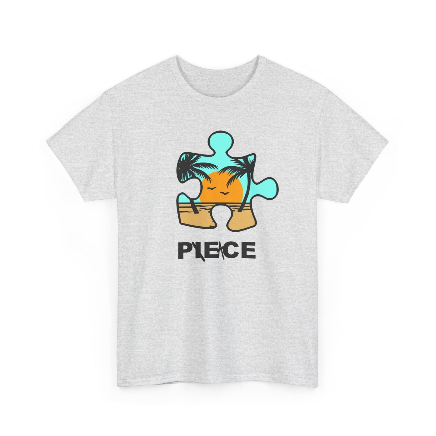 Peace Puzzle Piece T-Shirt – Clean Beach Graphic Tee – Unisex Heavy Cotton Shirt for Tranquil Vibes