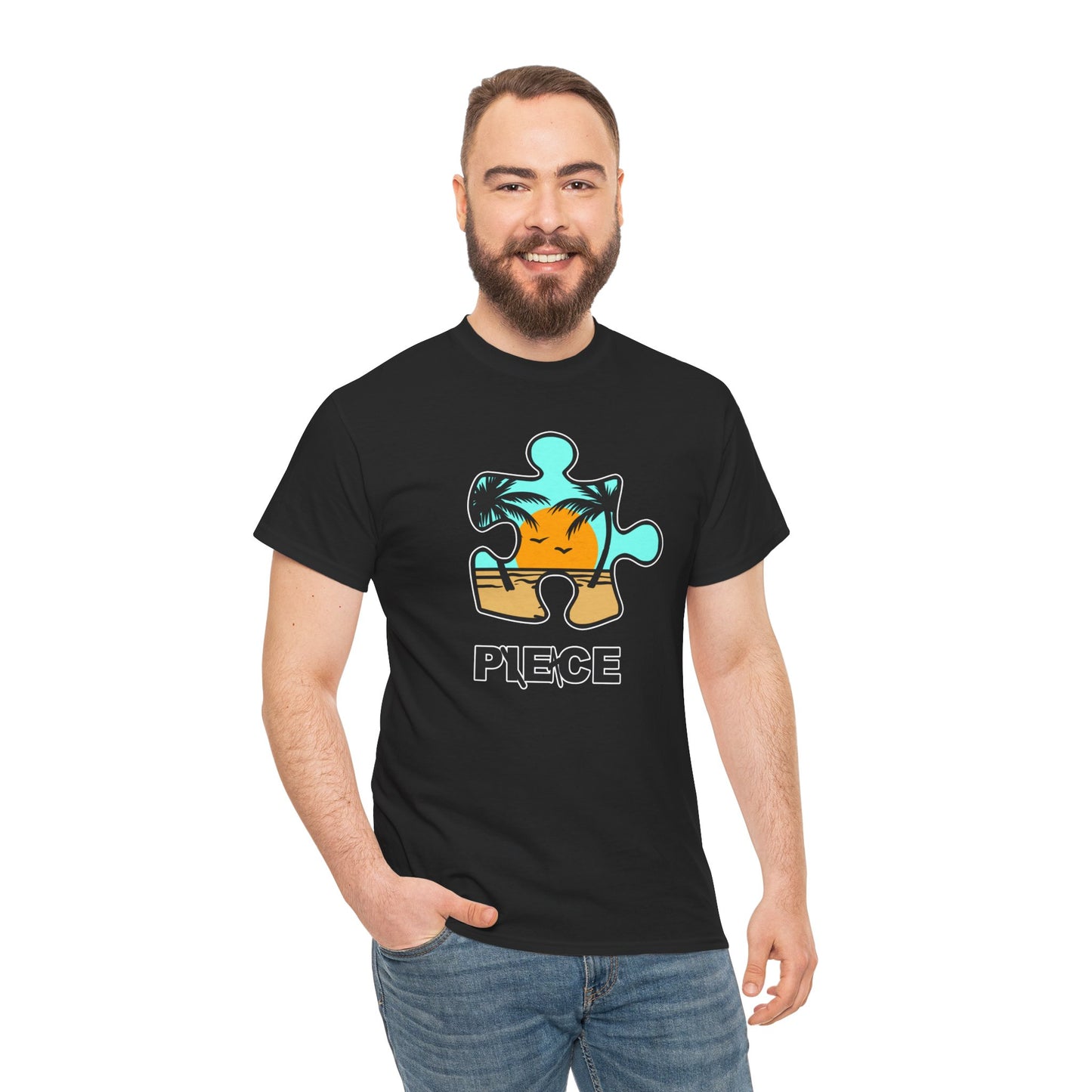 Peace Puzzle Piece T-Shirt – Clean Beach Graphic Tee – Unisex Heavy Cotton Shirt for Tranquil Vibes