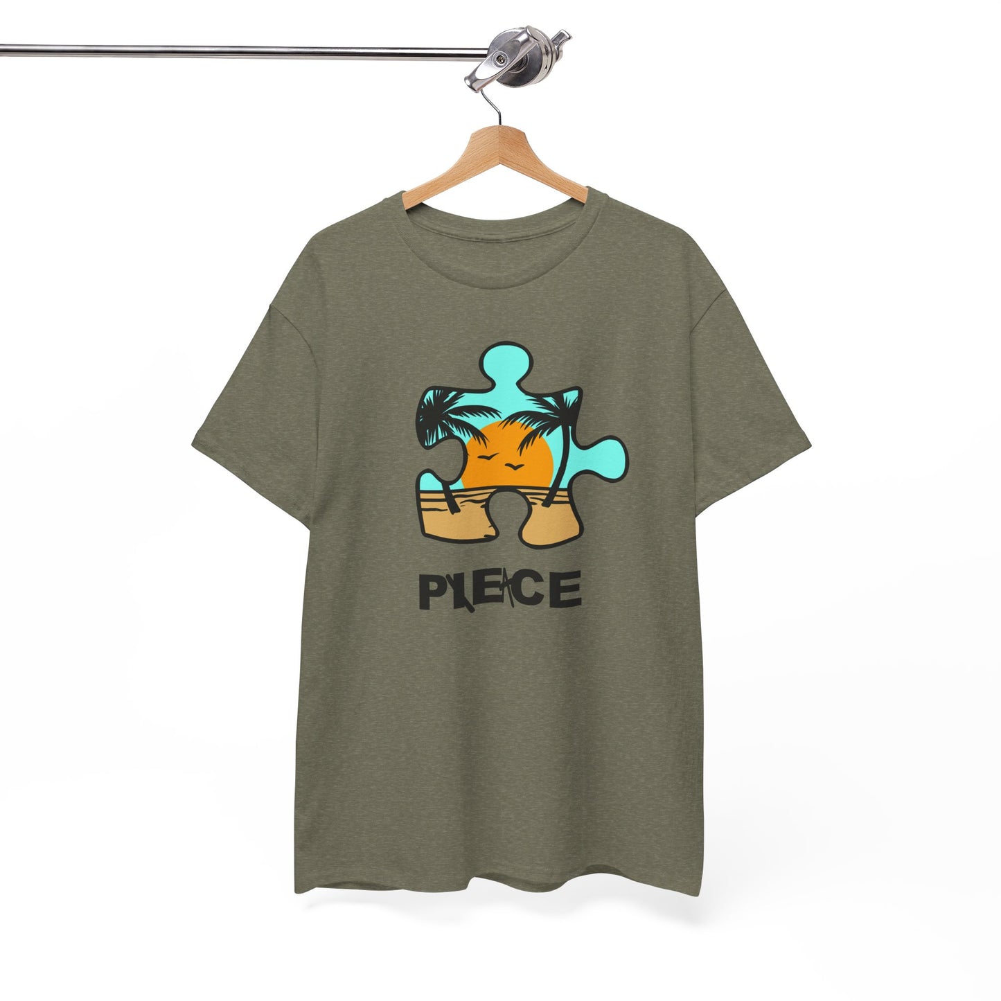 Peace Puzzle Piece T-Shirt – Clean Beach Graphic Tee – Unisex Heavy Cotton Shirt for Tranquil Vibes