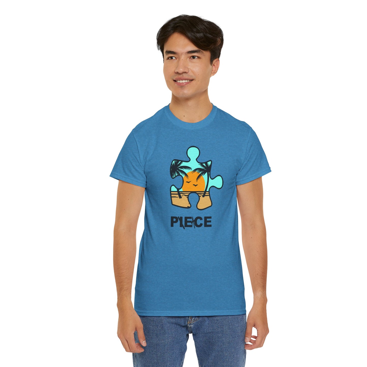 Peace Puzzle Piece T-Shirt – Clean Beach Graphic Tee – Unisex Heavy Cotton Shirt for Tranquil Vibes