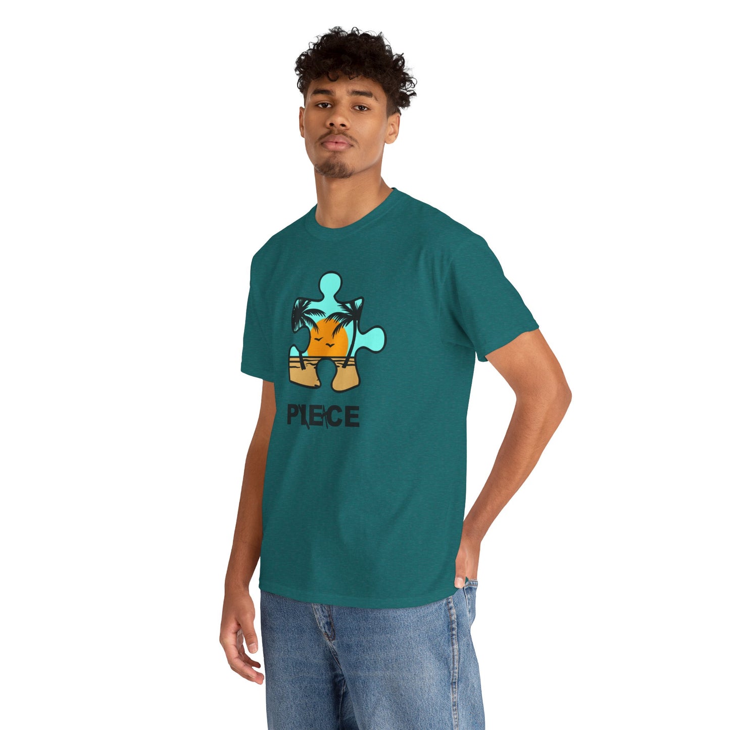 Peace Puzzle Piece T-Shirt – Clean Beach Graphic Tee – Unisex Heavy Cotton Shirt for Tranquil Vibes