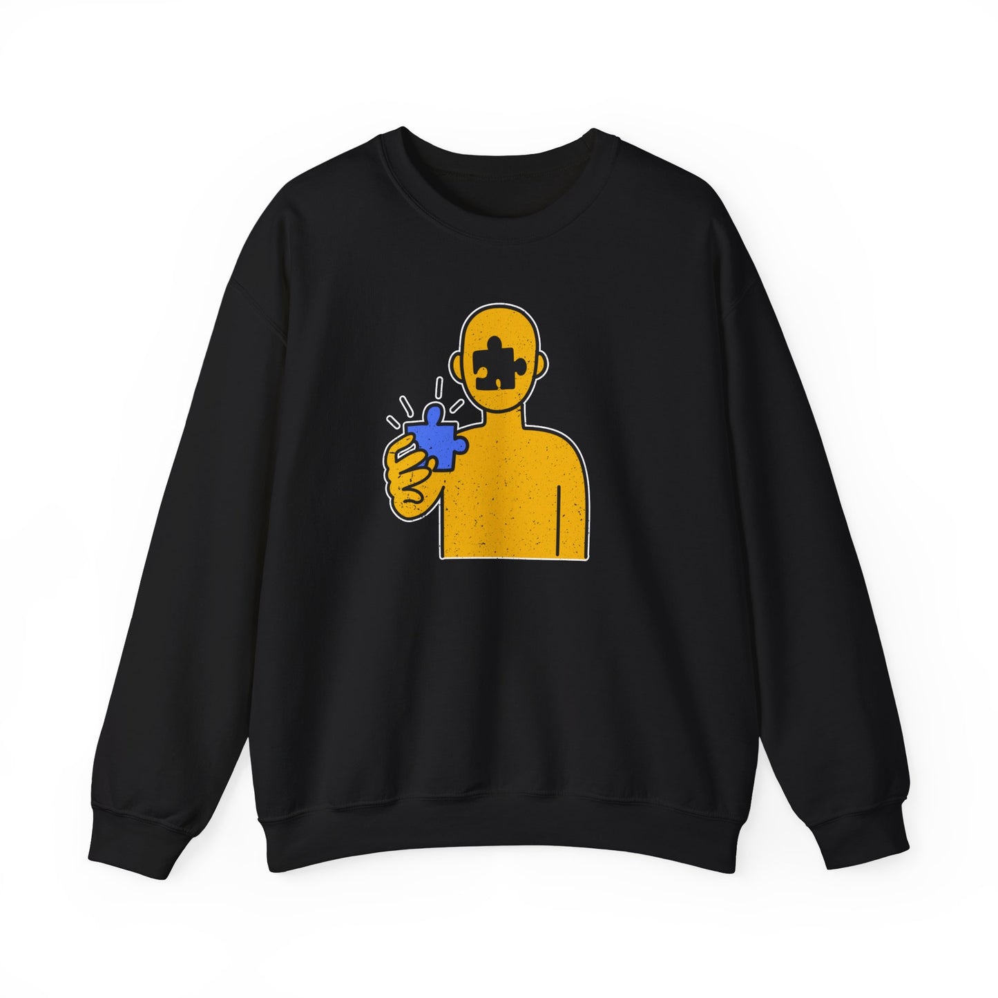 Distressed Crewneck Sweatshirt – Thoughtful Puzzle Piece Design with Human Theme