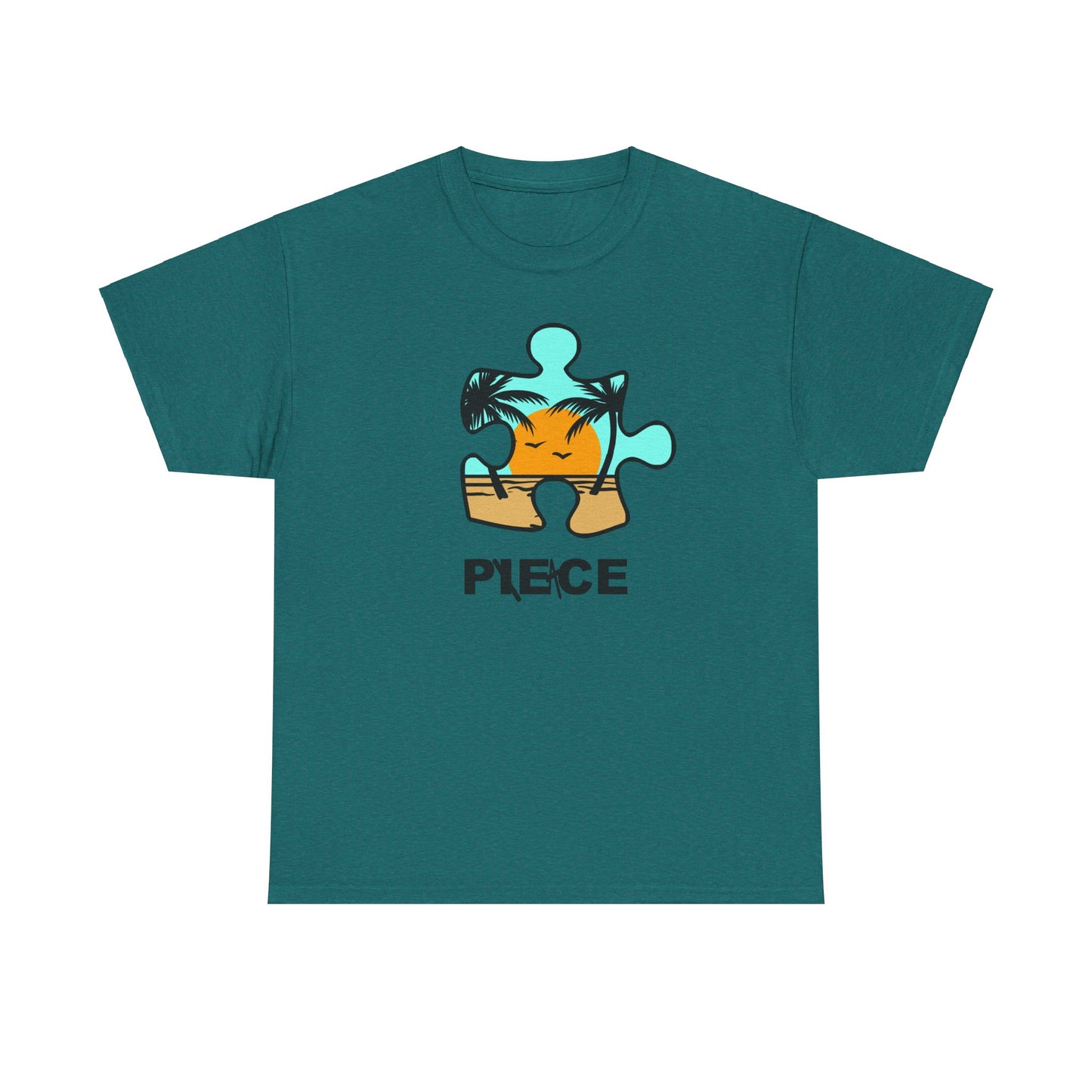 Peace Puzzle Piece T-Shirt – Clean Beach Graphic Tee – Unisex Heavy Cotton Shirt for Tranquil Vibes