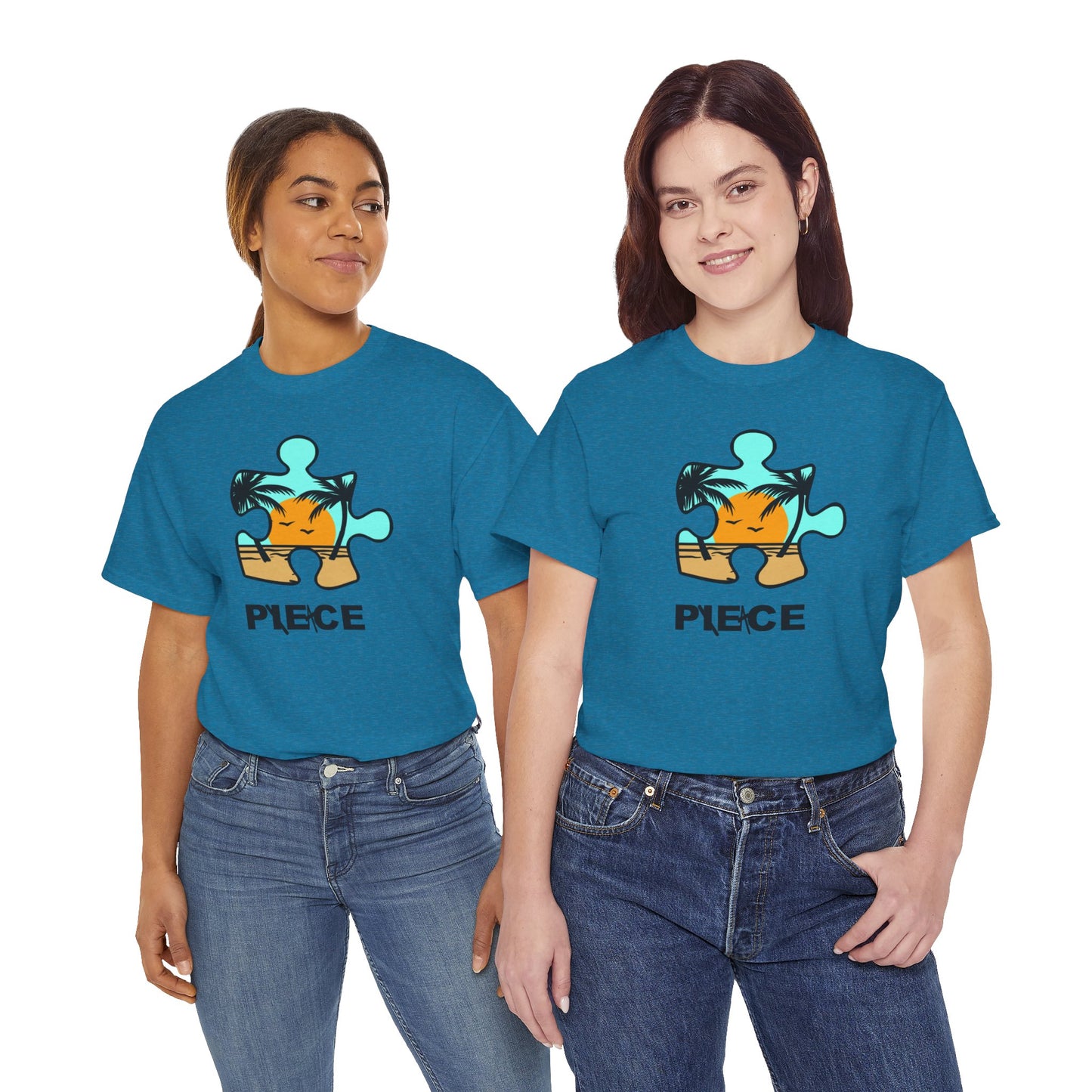 Peace Puzzle Piece T-Shirt – Clean Beach Graphic Tee – Unisex Heavy Cotton Shirt for Tranquil Vibes