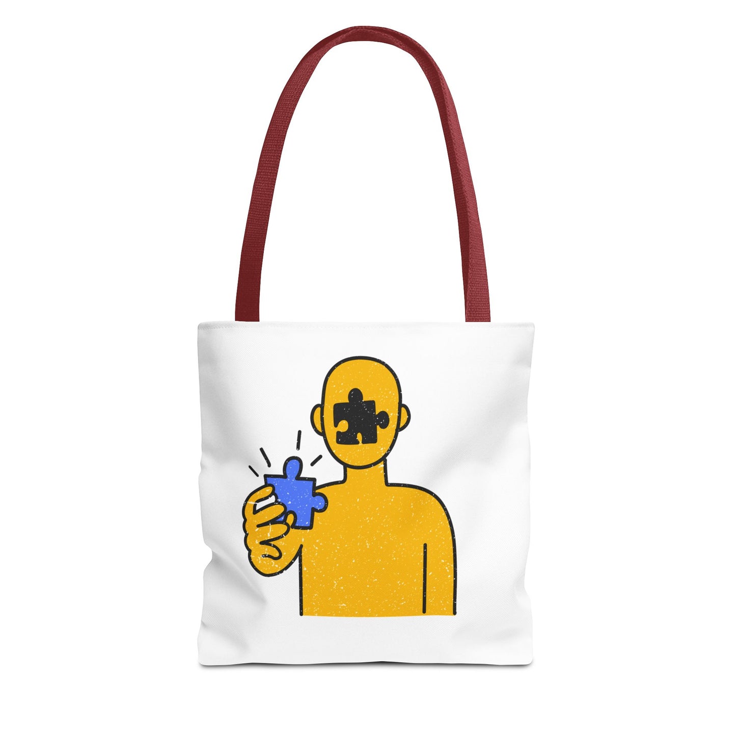 Distressed Tote Bag – Person & Beach Puzzle Piece Design with ‘Peace’ Theme