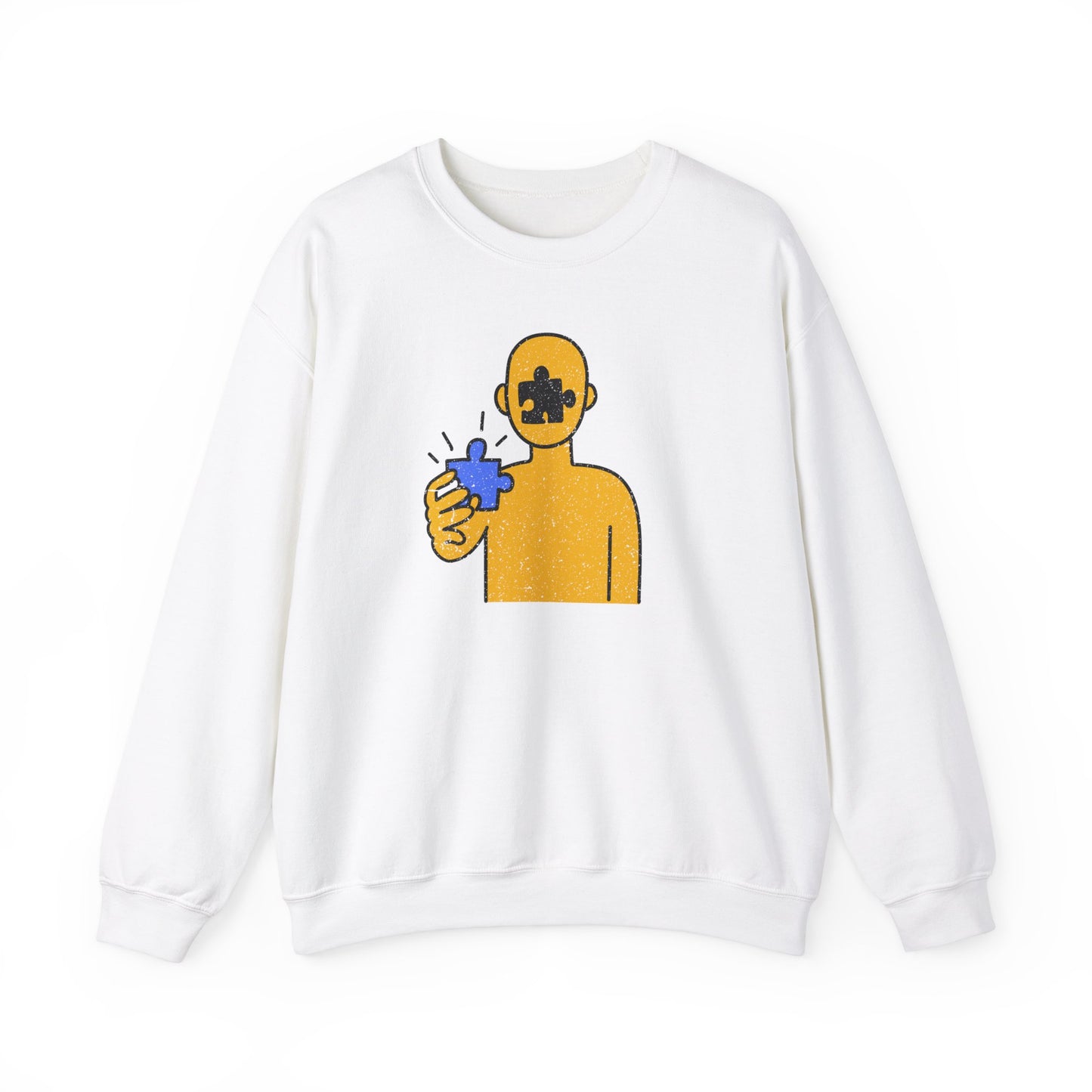 Distressed Crewneck Sweatshirt – Thoughtful Puzzle Piece Design with Human Theme