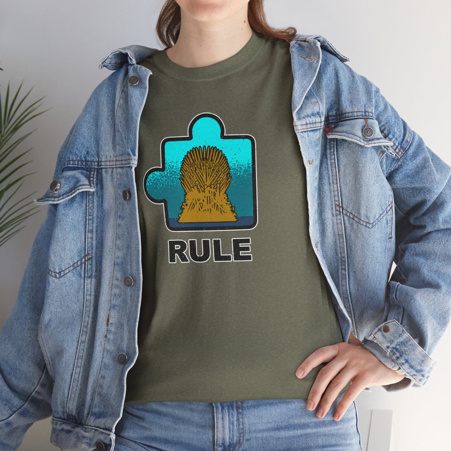 Throne Puzzle Piece T-Shirt – ‘Rule’ Graphic Tee – Unisex Heavy Cotton Shirt Distressed Style