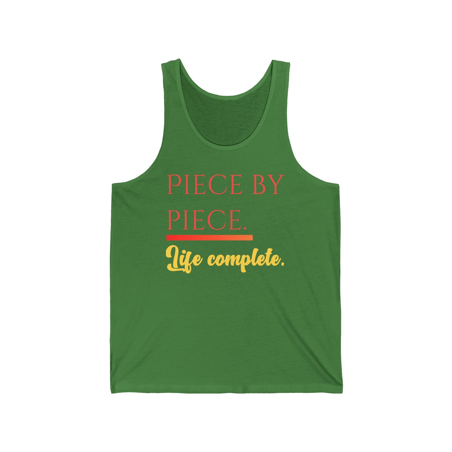 Piece by Piece Unisex Jersey Tank – Life Complete Graphic Tank Top by Trash Cat Tee's