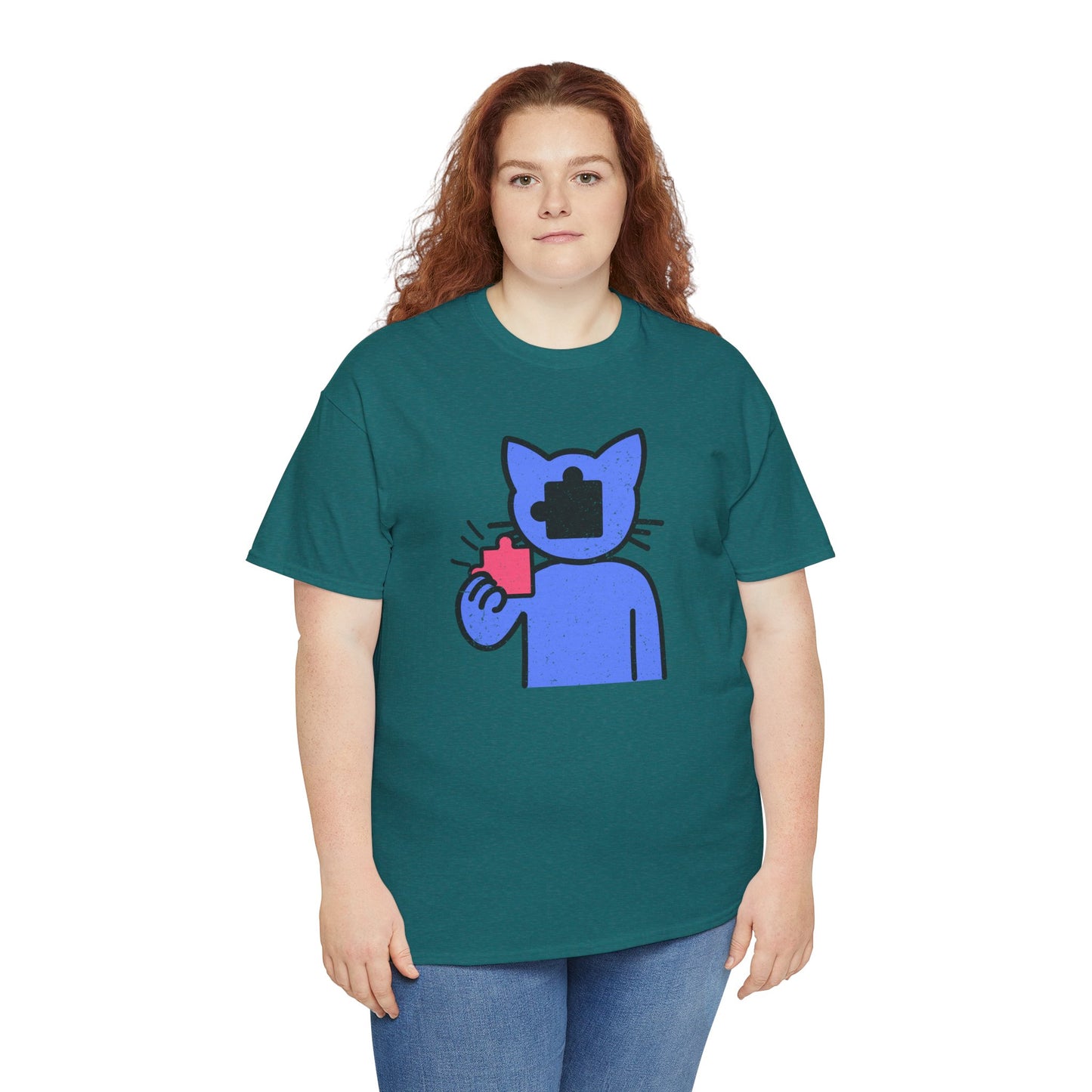 Cat Puzzle Piece T-Shirt – Life’s Epic Journey Distressed Graphic Tee – Unisex Heavy Cotton Shirt – Mix & Match to Create Your Own Unique Style