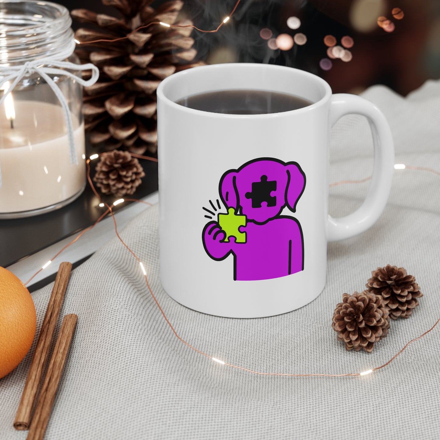 Dog Puzzle Piece Mug – Thoughtful Pup Graphic Ceramic Cup – 11oz