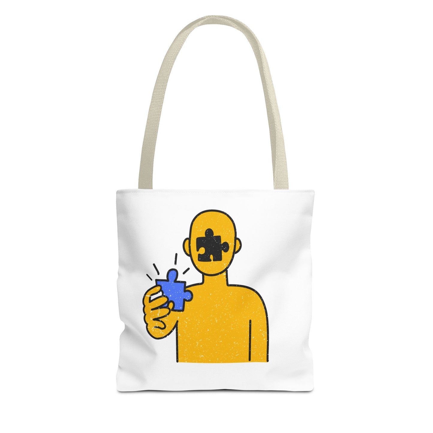 Distressed Tote Bag – Person & Beach Puzzle Piece Design with ‘Peace’ Theme