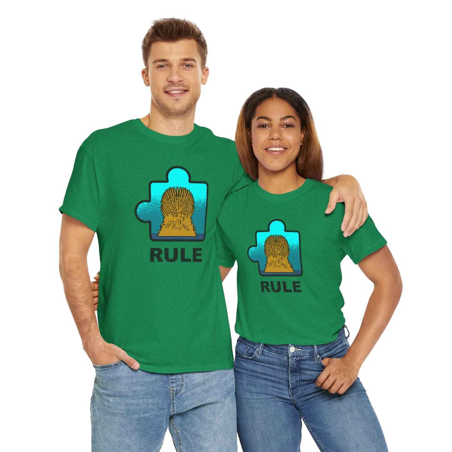 Throne Puzzle Piece T-Shirt – ‘Rule’ Graphic Tee – Unisex Heavy Cotton Shirt Distressed Style